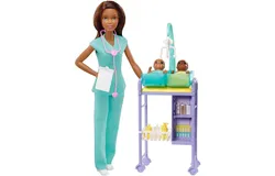 Barbie Baby Doctor Playset with Brunette Doll&comma; 2 Infant Dolls&comma; Exam Table and Accessories