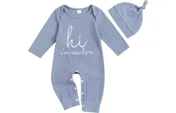 Newborn Baby Boy Girl Clothes Hi I'm New Here Coming Home From Hospital Outfits Gender Neutral One Piece Romper 70cm sky blue