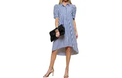 Cezele Vibrant Vibe Wide Stripe Dress In Blue