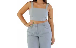 Self Contrast Catalina Crop Tank In Mini Stripes Denim