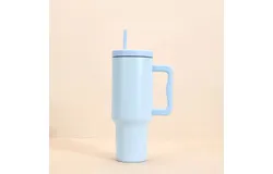 40 oz Tumbler with Handle and Straw Lid &vert; Insulated Cup Reusable Stainless Steel Water Bottle Travel Mug Cupholder Friendly -sky blue
