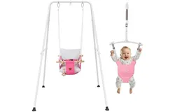 2 in 1 Baby Jumper & Swing&comma; Baby Jumper for Indoor and Outdoor Use&comma; Baby Swing with Foldable Stand&comma; Stable Toddler Swing Set &lpar;Pink&rpar;