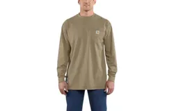 Carhartt Men&apos;s Flame Resistant Cotton Long Sleeve T-Shirt - Plus In Khaki