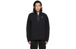 Nike Men Solid Black Sportswear Half-Zip Stand Collar Sweatshirt Activewear