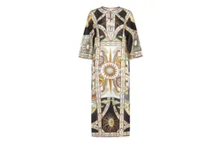 Tory Burch Women Swim Printed Linen Caftan Maxi Cover Up Dress Navy Sundial