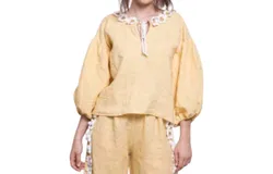 Ninaleuca Loulou Linen Blouse In Yellow