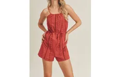 Lush Eyelet Trim Romper In Red