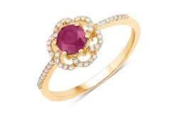 0&period;68 Ct Genuine Ruby And White Diamond 14k Yellow Gold Ring For Women