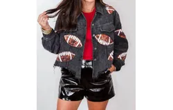 Live Love Gameday Football Sequin Jacket In Black