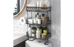 3 Tier Bathroom Over The Toilet Storage Shelf&comma; Farmhouse Bathroom Storage Organizer with Toilet Paper Holder&comma; Space Saver Black