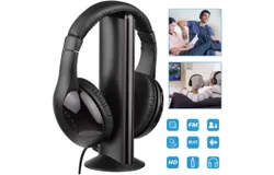 5 in 1 Wireless Cordless Headphones Headset with Mic for PC&sol;TV&sol;Radio Black M6V8