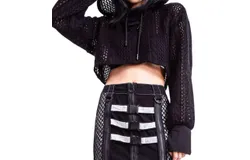Western F&period;a&period;s&period;h&period;i&period;o&period;n Knit Hoodie Crop Sweater In Black