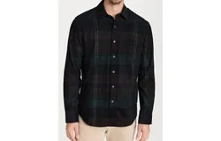 Vince Sierra Corduroy Plaid Long Sleeve Top In Surplus Olive&sol;ivy Sky