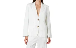 Nia Felix Blazer In White And Black Pinstripe