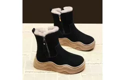 LANGXIYAN Snow boots for women in autumn and winter new women&apos;s shoes thick-soled Martin boots short boots plus velvet large cotton shoes versatile