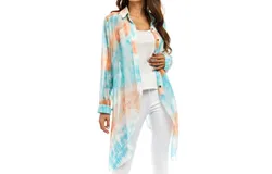 Adore Sheer Button Down Duster In A Watercolor Mix