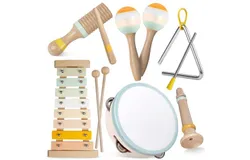 Baby Musical Instruments-Montessori Wooden Toys for Toddlers 1-3&comma;Neutral Colors Percussion Instruments Set with Modern Boho Xylophone