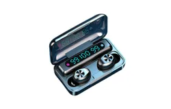 F9-10 Mini TWS In-Ear BT Headphones with 9D Stereo Deep Base Noise Reduction IPX7 Waterproof Sport Earphones with LED-Digital Display Touch-Control Headsets HD Call Earbuds with MIC Compatible with iOS Android Windows Black