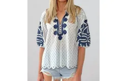 Rose & Rose Ferrara Top In White&sol; Navy