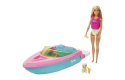 Barbie Doll and Boat Playset with Pet Puppy & Accessories&comma; Fits 3 Dolls & Floats in Water