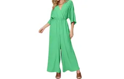Double Take Chic Surplice Wide Leg Jumpsuit In Mid Green