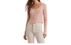 Z Supply Ciana Cropped Waffle Top In Soft Pink