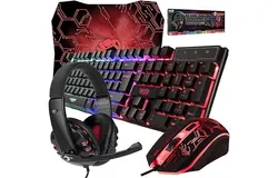 Gaming Keyboard and Mouse and Mouse pad and Gaming Headset&comma; Wired LED RGB Backlight Bundle for PC Gamers and Xbox and PS4 Users - 4 in 1 Edition Hornet RX-250