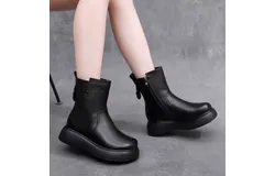 NIAN NIAN HONG QING TING Snow boots for women winter leather waterproof short boots versatile warm mother cotton shoes outdoor