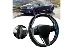 Custom-Fit Steering Wheel Cover for Tesla&comma; Telsa Model 3 &sol; Y Carbon Fiber Steering Wheel Cover for Men&sol;Women&comma; Anti-Slip&comma; Comfortable Grip&comma; Breathable&comma; Model 3 &sol; Y Accessories &lpar;black&rpar;