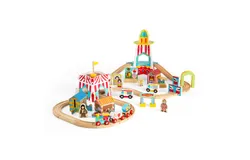 Bigjigs Rail Juego de trenes de madera para feria de diversión&comma; juegos de trenes para niños - 54 piezas de juego