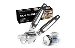 Heavy Duty Stainless Steel Smooth Edge Manual Hand Held Can Opener With Soft Touch Handle&comma; Rust Proof Oversized Handheld Easy Turn Knob&comma; Large Lid Openers&comma; Black-Iron electroplating twister-color box