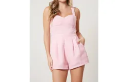 Peach Love Tweed Bustier Romper In Pink