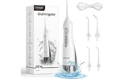 Water Flosser Cordless&comma; Mornwell Water Flossers for Teeth - 300ML Tank and 4 Jet Tips&comma; 3 Modes Portable Dental Oral Irrigator&comma; Braces Care&comma; Rechargeable Waterproof Portable Water Flosser&comma; White