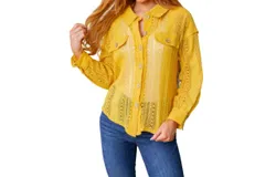 Very J Sweeter Than Nectar Lace Button Down In Honey