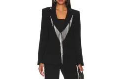 Cinq a Sept Women Rhinestone Fringe Embroidered Cheyenne Blazer Black