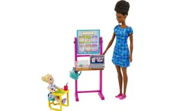 Barbie Teacher Doll &lpar;Brunette&rpar;&comma;Toddler Doll &lpar;Blonde&rpar;&comma; Flip Board&comma; Laptop&comma; Backpack&comma; and Desk