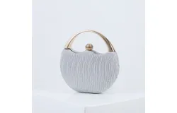 Evening Bag Clutch Pleated Round Hard Shell Crossbody Bag Handbag with Chain Shoulder Strap for Women Wedding Party Formal &lpar;Silver&rpar;