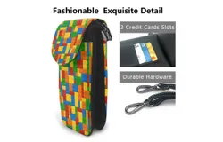 Colorful Building Bricks Small Plastic Blocks Pu Leather Crossbody Phone Bag Card Slots Flip Phone Purse With Adjustable Strap 7&period;6x4&period;9inch
