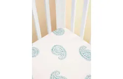 Malabar Baby Handmade Block-Printed Cotton Fitted Crib Sheet for infants - 4 years old&comma; unisex&comma; Teal Paisley