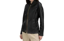 Nine West Café Faux-Leather Racer Jacket In Black