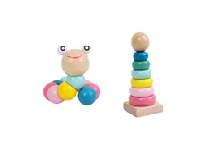 Melissa & Doug Rainbow Stacker Wooden Ring Educational Toy - Wooden Rainbow Stacking Rings Baby Toy&comma; Stacker Toys For Infants And Toddlers-Stes 2&lpar;Macaron set&plus; caterpillar&rpar;