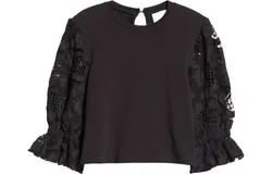 Cinq a Sept Women's Embroidered Cotton Paisley Carmine Sweater, Black