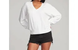 Chaser Poppy V Neck Pullover In White