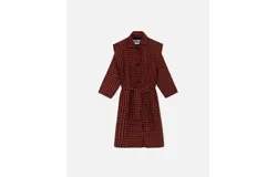 Wild Pony Long Coat With Shoulder Pads And Houndtooths Print In Coral&sol;black