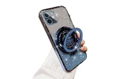 Phone case with glitter and stand&comma; specially designed for Apple 12ProMax Blue