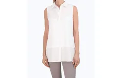 Foxcroft Sasha Knit Woven Layering Tunic Top In White