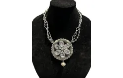 Art By Amy Labbe Crystal Flower Necklace In Silver
