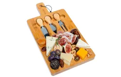 Bamboo Cheese Board and Knife Set 12x8 inch - Wood Cheese Cutting Board&comma; Serving Tray Platter&comma; Charcuterie Board Set&comma; Magnetic Cheese Knives – BlauKe®