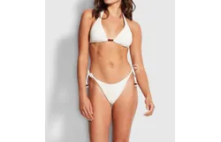 Seafolly Longline Slide Tri Bikini Top In Ecru