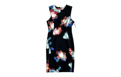 Calvin Klein Sleeveless Fitted Sheath Floral Print Dress In Black